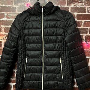 Michael Kors Black Hooded Packable Puffer Jacket - Gold Hardware